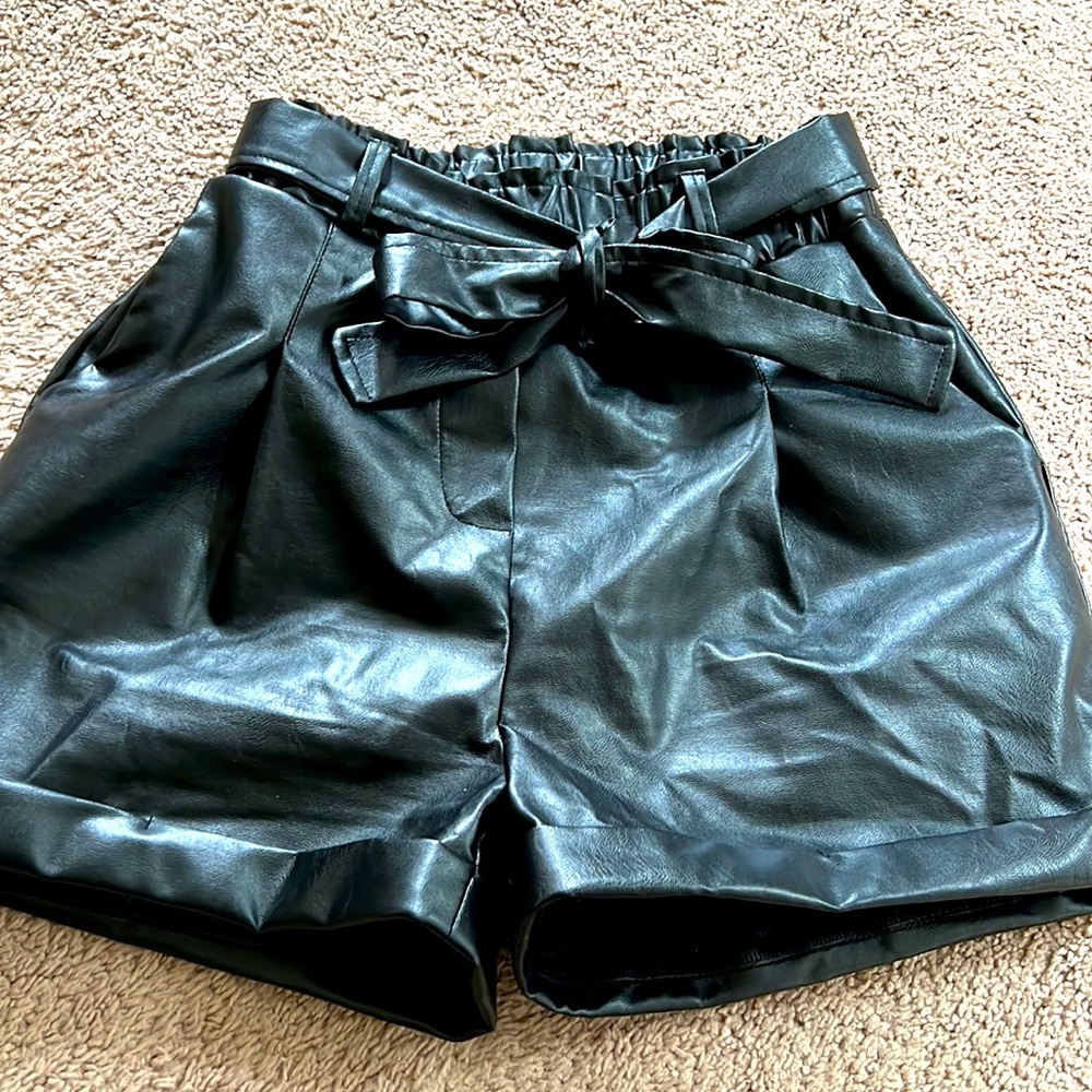 Roll Up Hem PU Leather Shorts